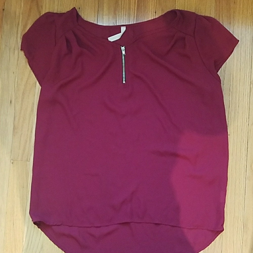 Sheer red zip up top